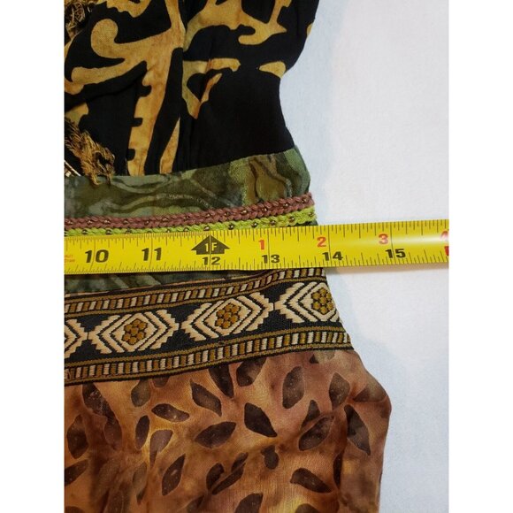 Faith tribal print midi dress boho fringe trim beaded embroidered smocked Size M - Picture 14 of 16